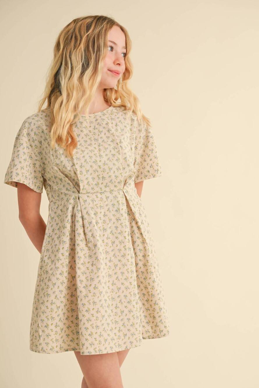 NEW HEART AND ARROW girl's drop shoulder mini dress in beige